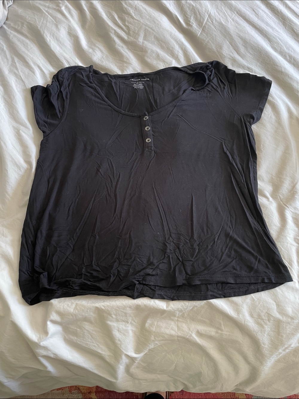 American Eagle Outfitters Black Short Sleeve Henley Top